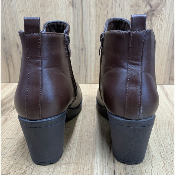 Top Moda Women’s Chunky Lugged Platform Boots Brown Side Zip Comfort Chelsea 8.5 - Picture 7 of 16